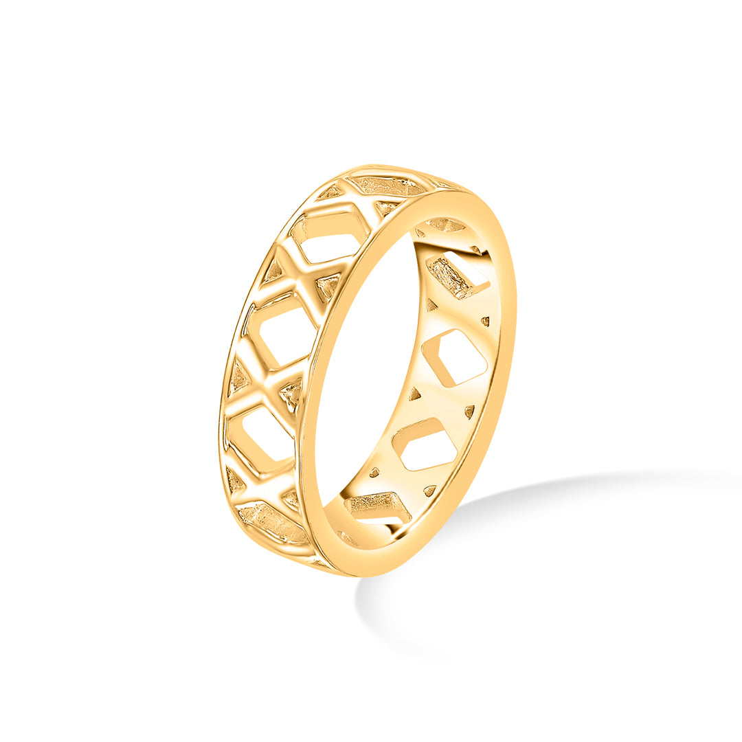 geolattice charm gold band ring