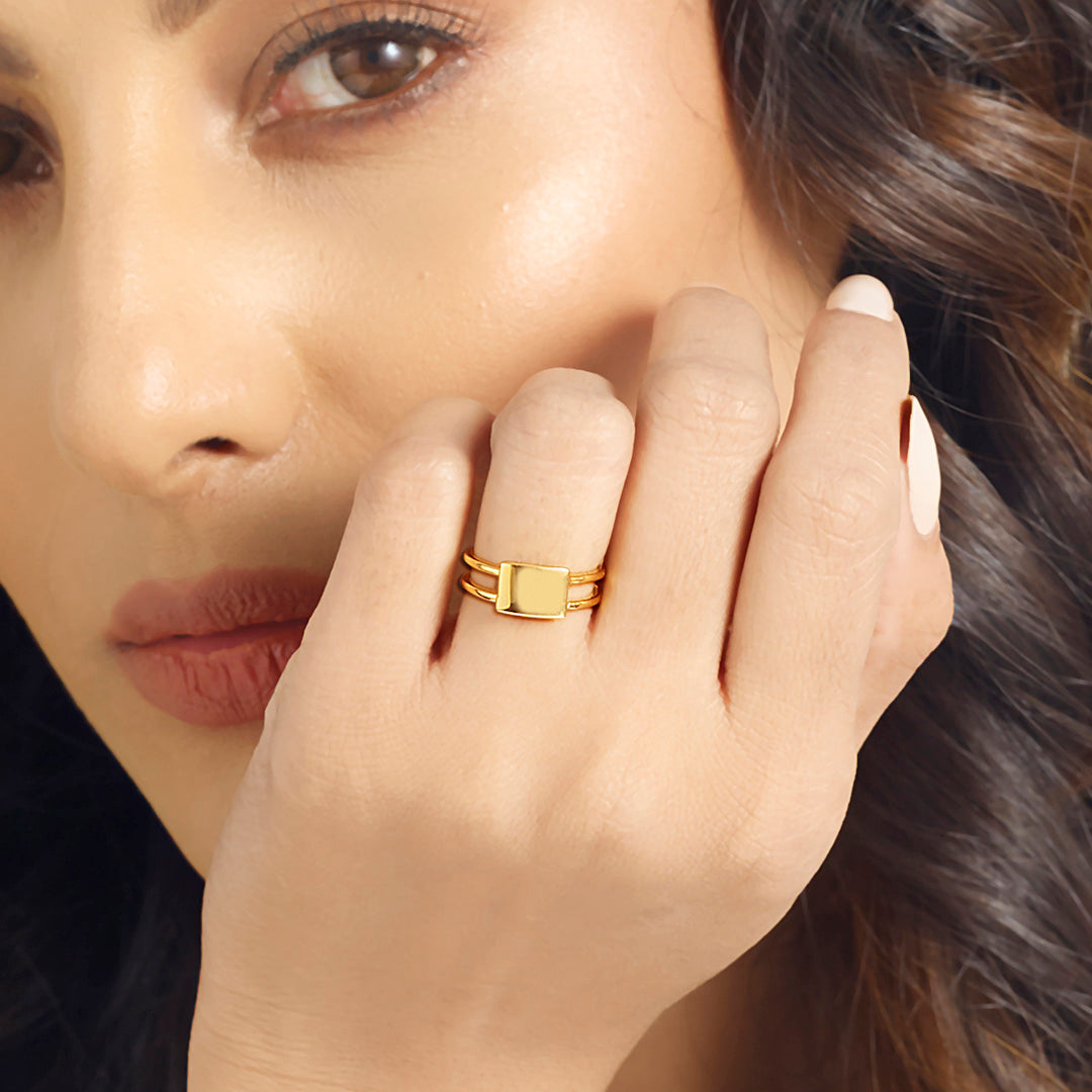 Empire Cube Cocktail Gold Ring