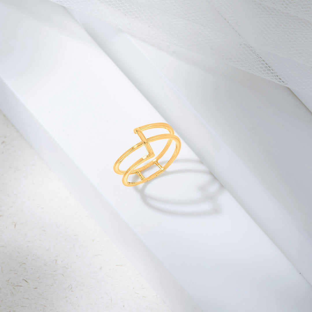 Modern Grid Cocktail Gold Ring