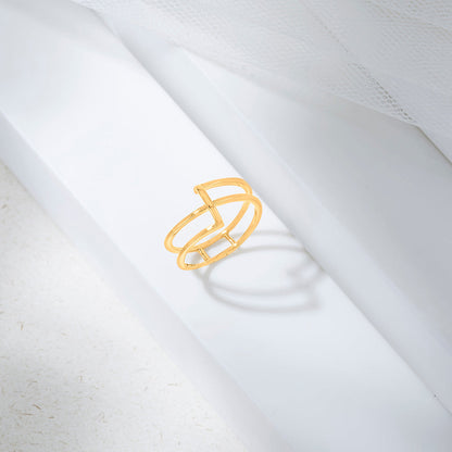 Modern Grid Cocktail Gold Rings