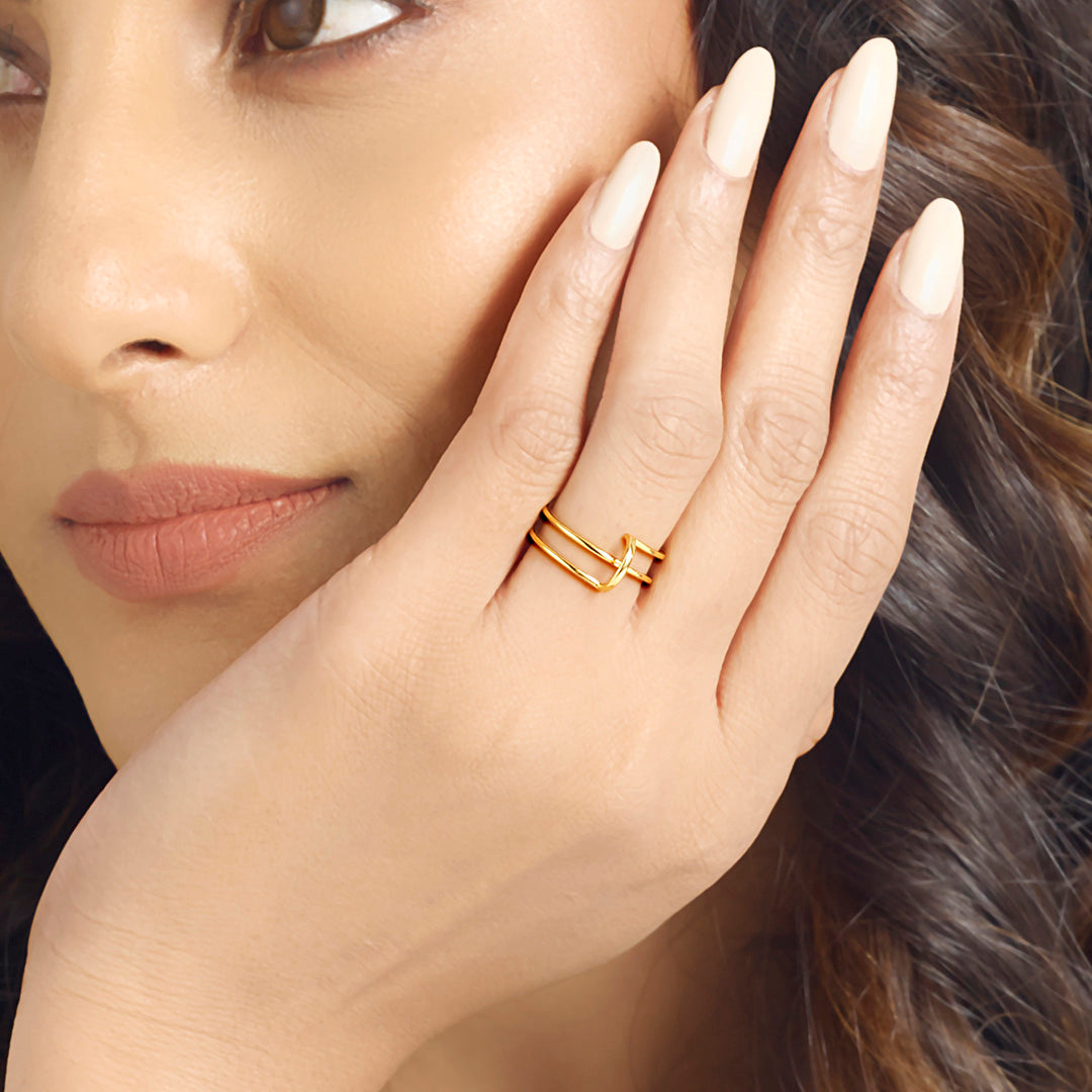 Modern Grid Cocktail Gold Ring