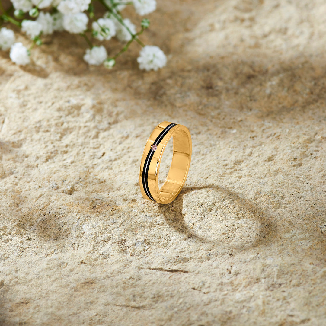 Obsidian Line Bands Gold Ring