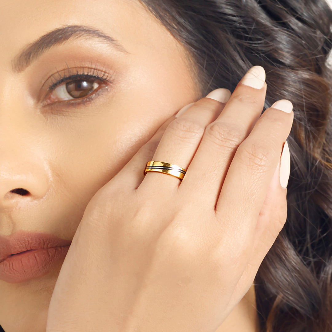 Obsidian Line Bands Gold Ring