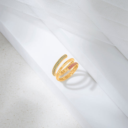 Vivid Tri-Glow Cocktail Gold Ring