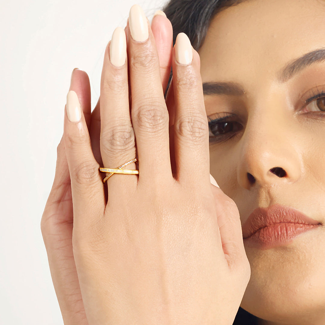 Crisscross Charm Cocktail Gold Ring