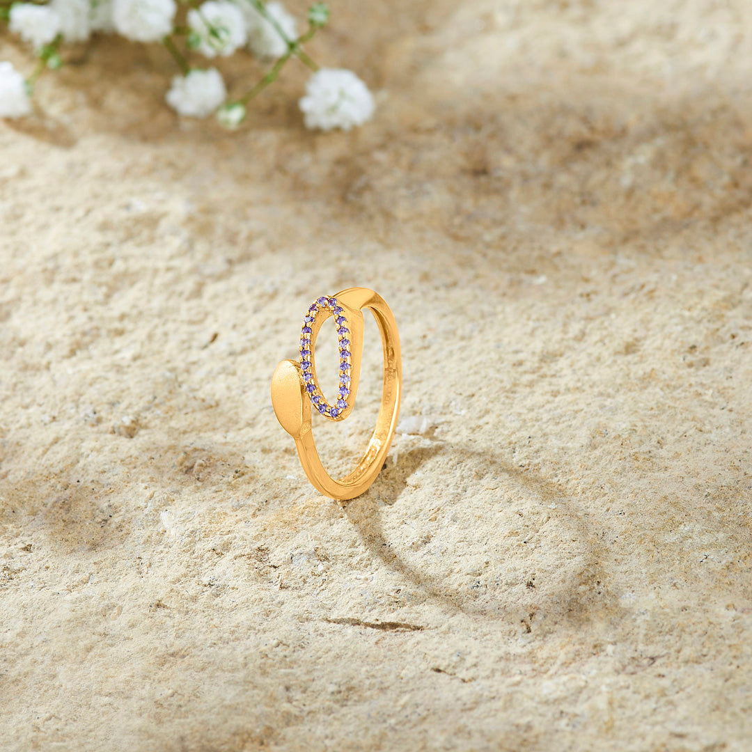 Leafy Violet Cocktail Gold Ring