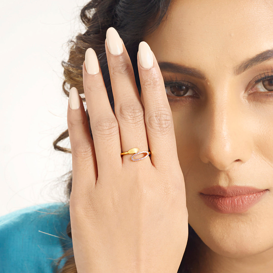 leafy violet cocktail gold ring