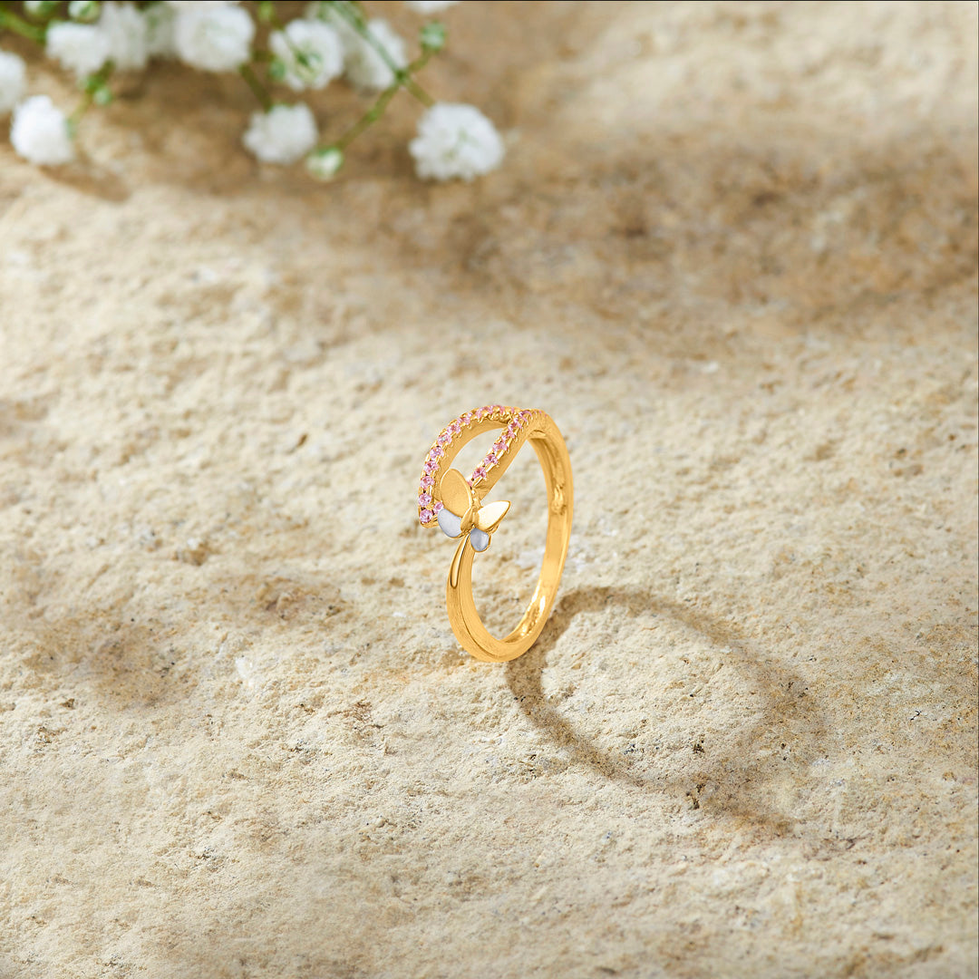 Crimson Flutter Fashion Gold Ring