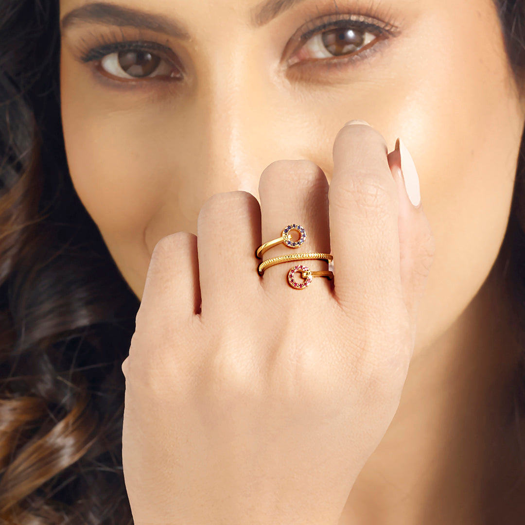 Galaxy Duality Cocktail Gold Ring