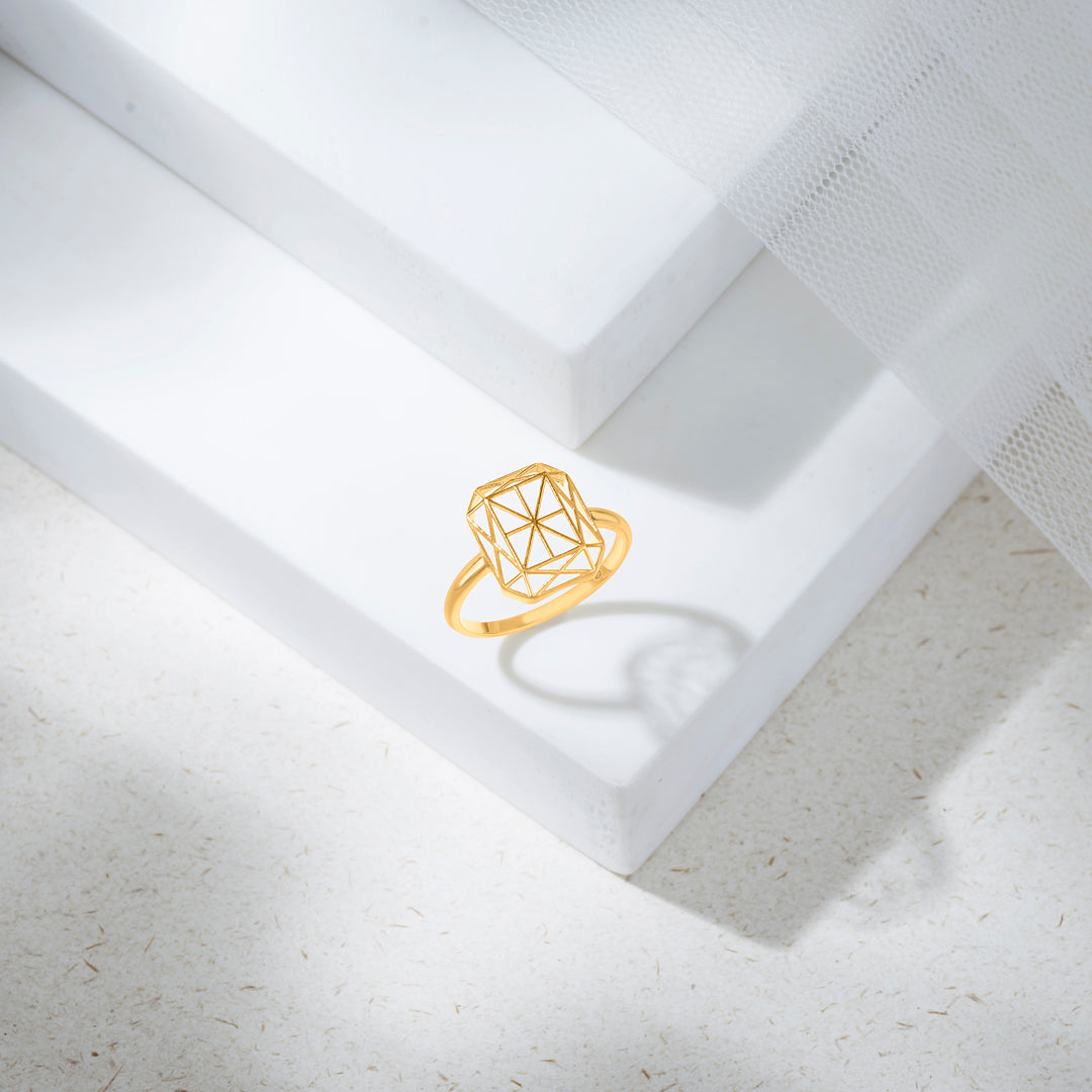 Crystal Cage Cocktail Gold Ring
