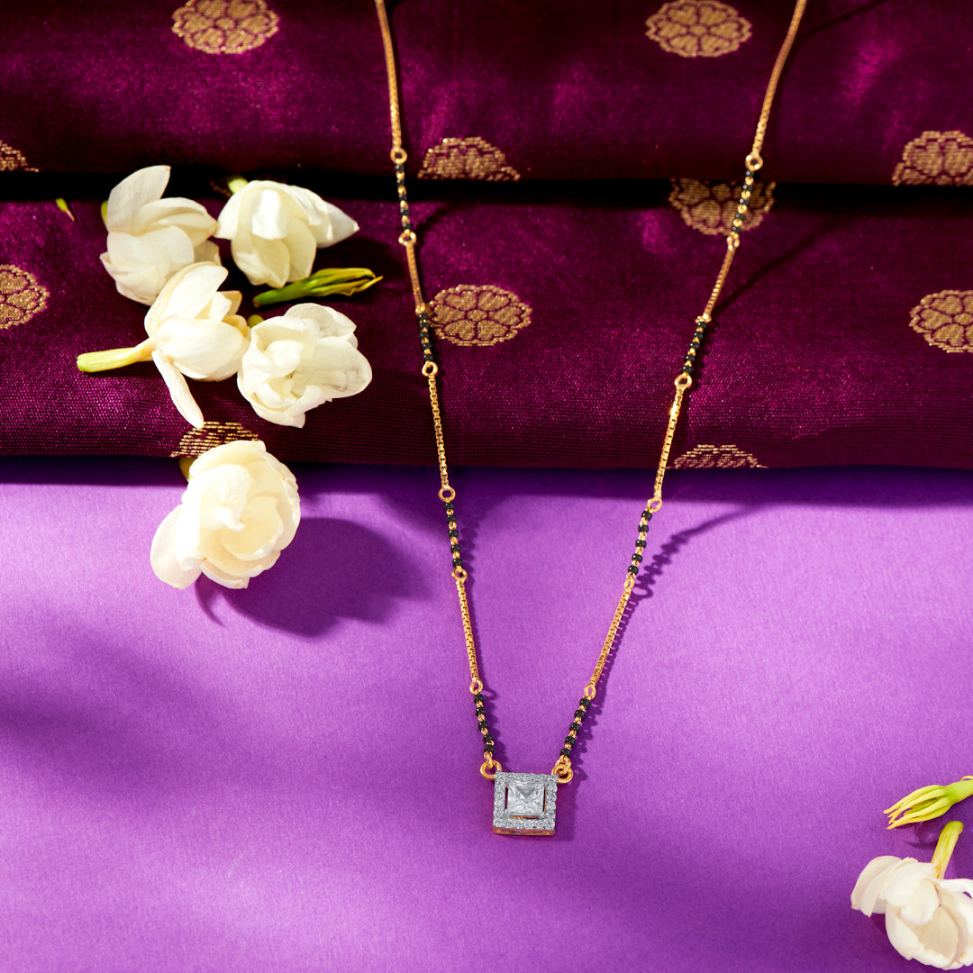 Bold Frame Yellow Gold Modern Mangalsutra For Women