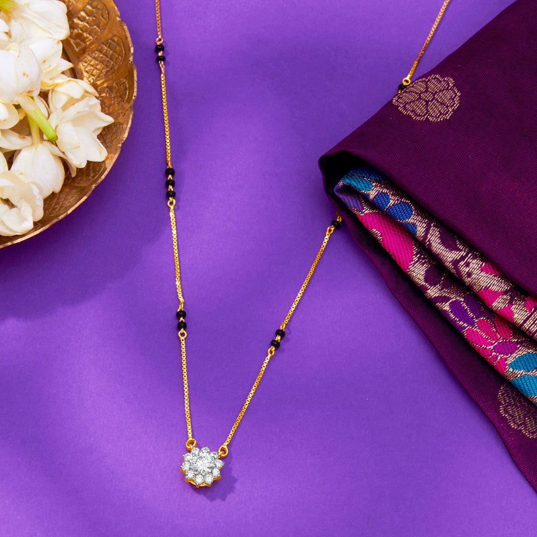 Tropical Bloom Yellow Gold Modern Mangalsutra For Women
