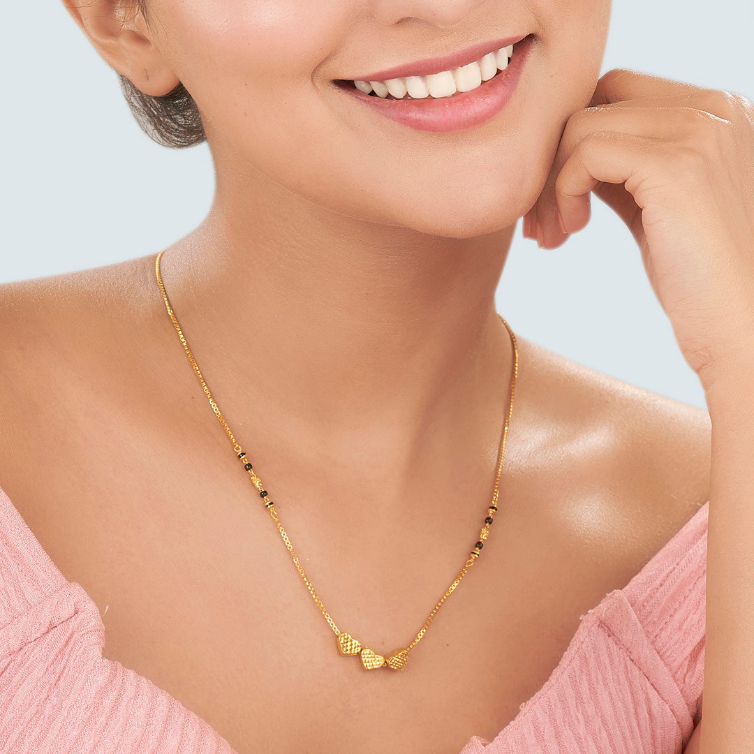 Forever Trio Heart Gold Modern Mangalsutra for Women