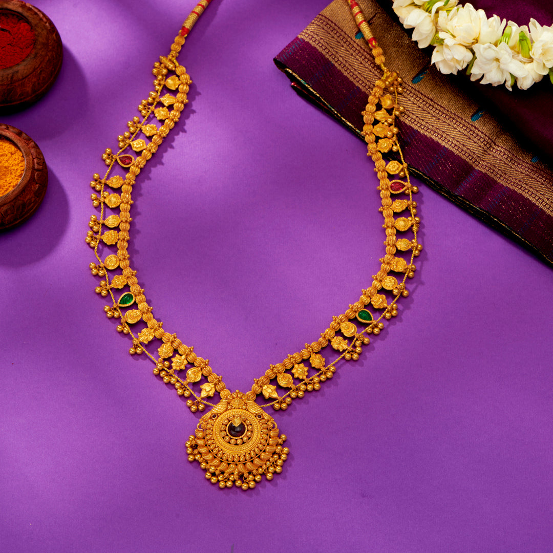 Gokak Kolhapuri Saaj Yellow Gold Long Necklace For Women