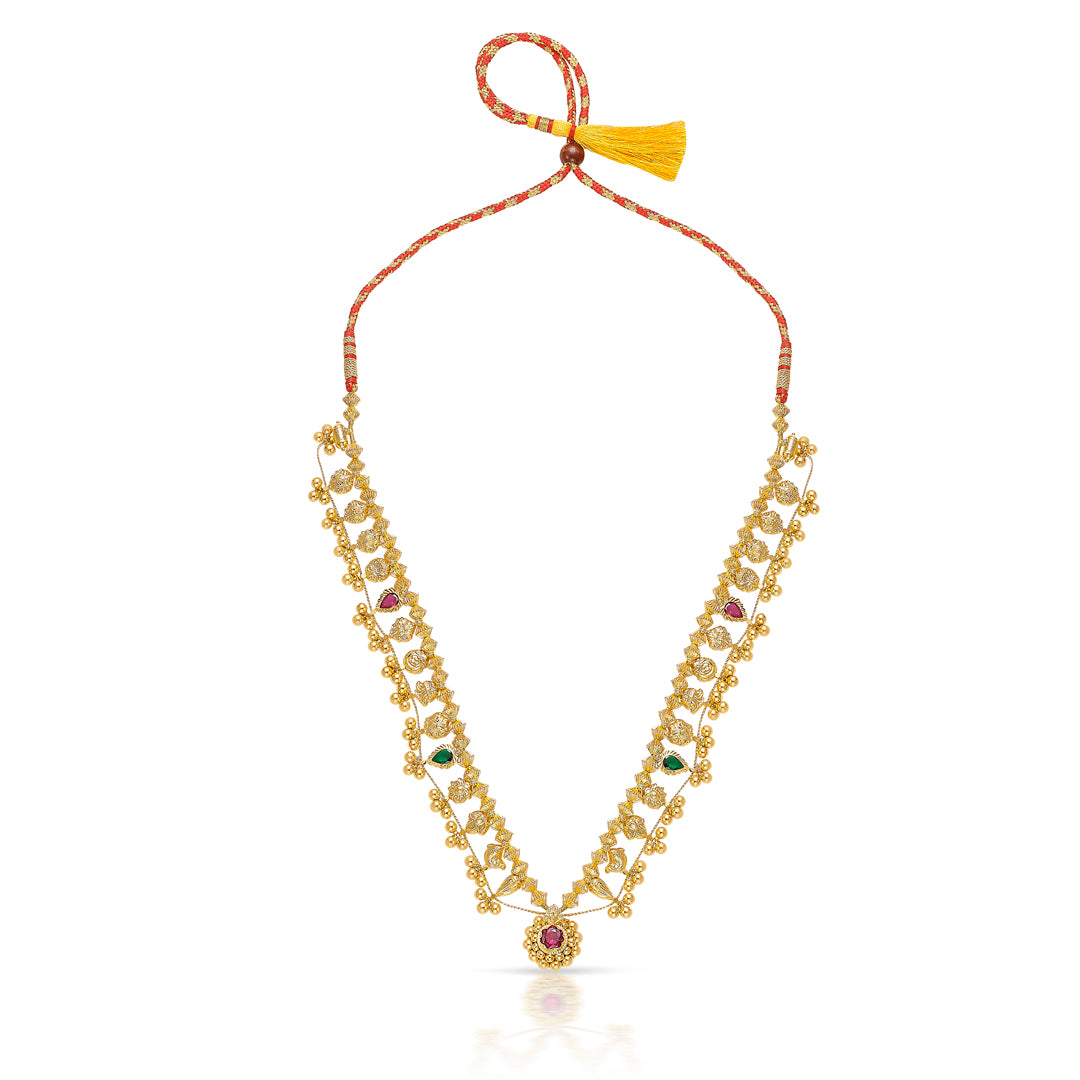 kolhapuri saaj yellow gold long necklace for women