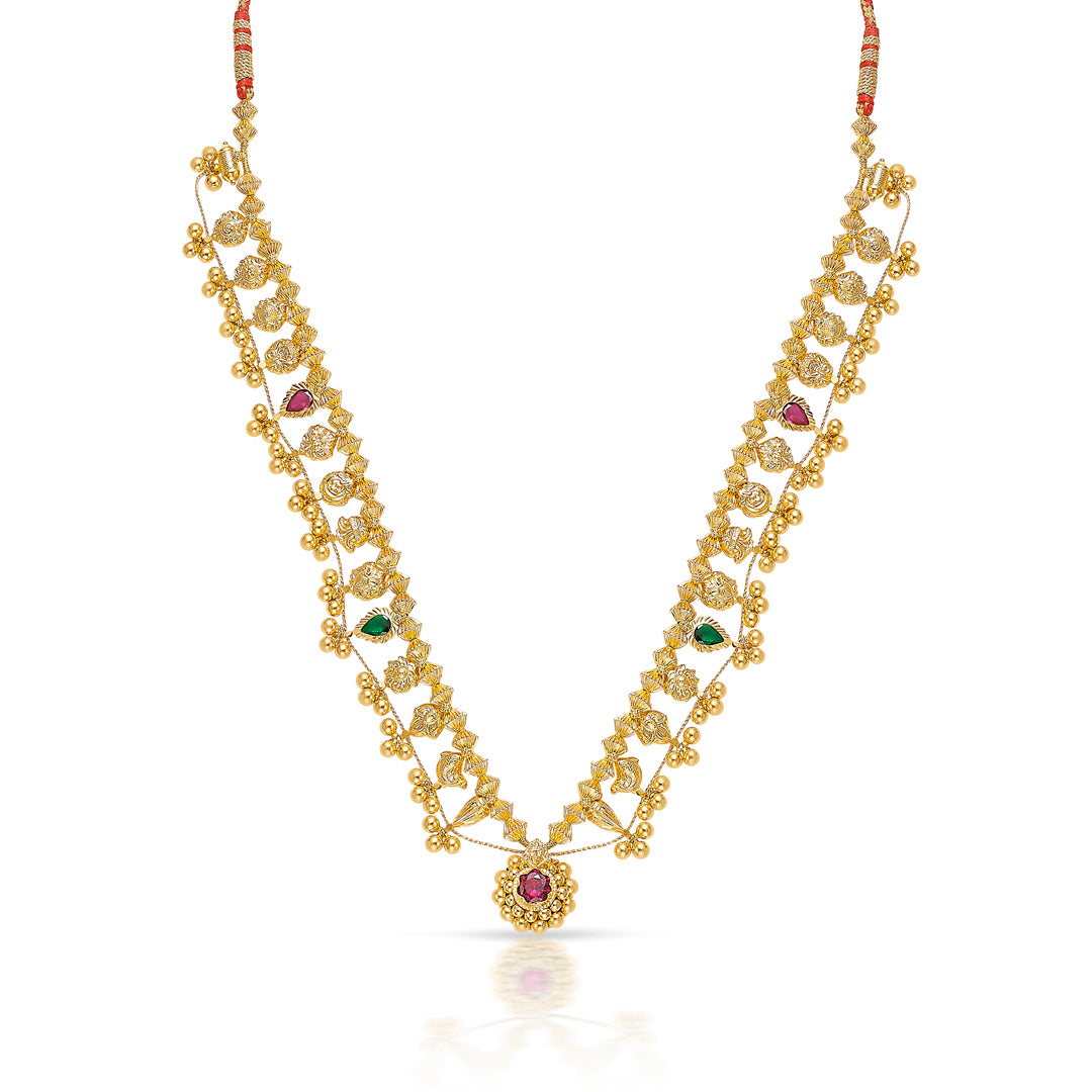 kolhapuri saaj yellow gold long necklace for women
