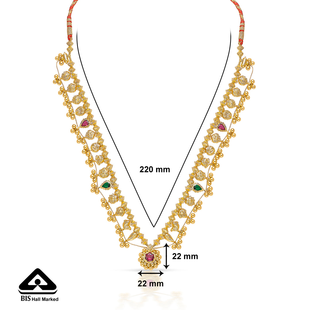 kolhapuri saaj yellow gold long necklace for women