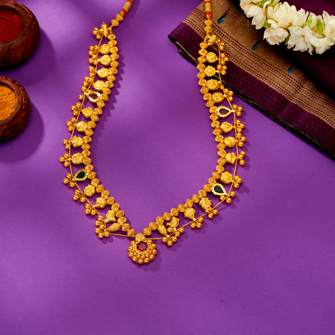 kolhapuri saaj yellow gold long necklace for women