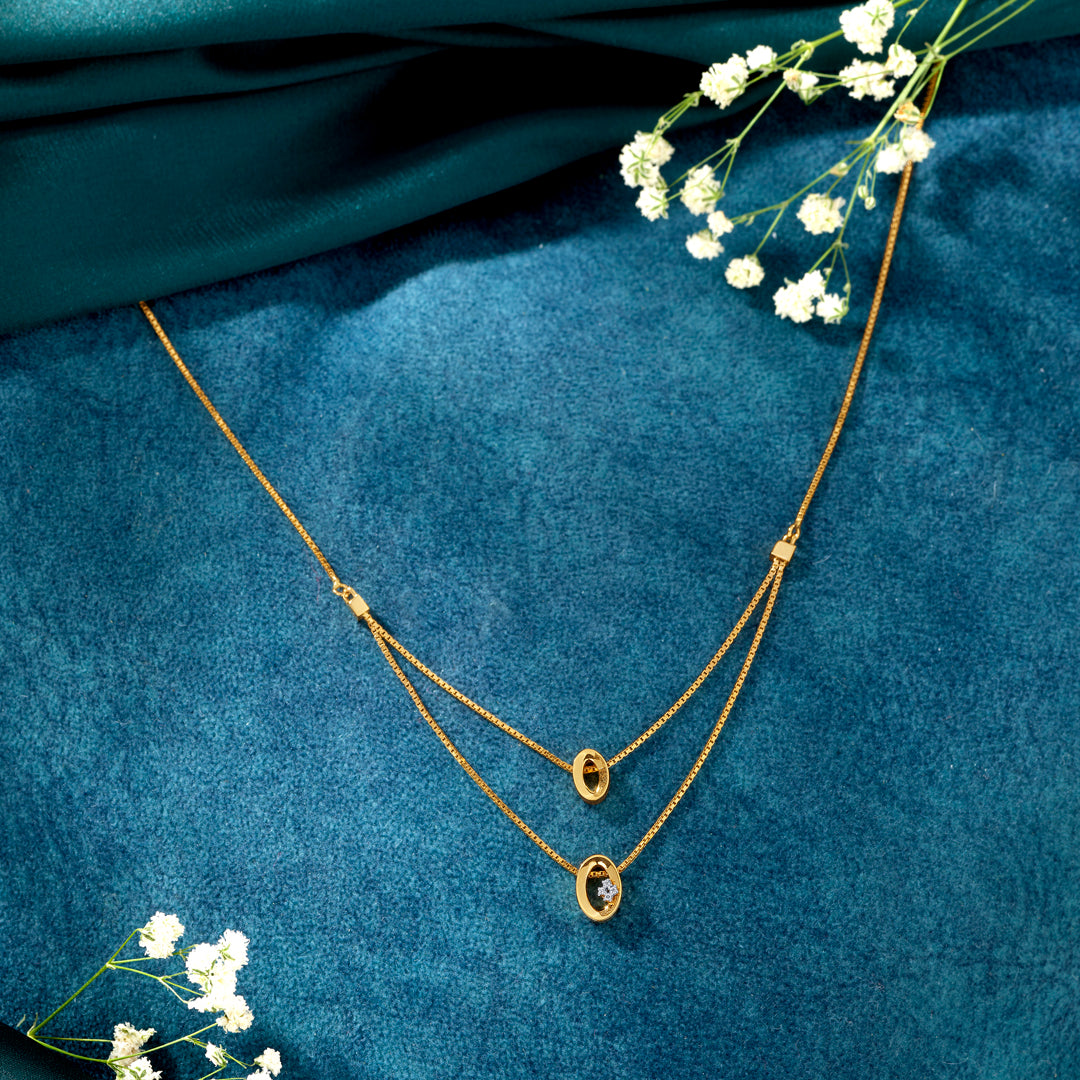 twin horizon yellow gold short necklace for women