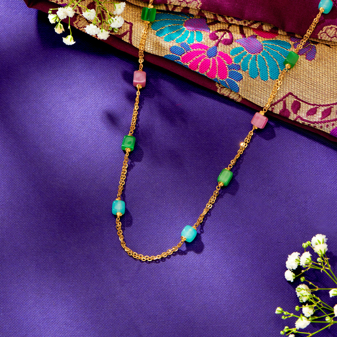 Streamlined Yellow Gold Long Necklace For Women