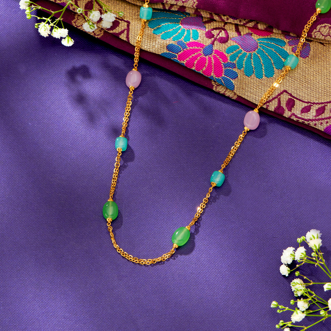 simplicity yellow gold long necklace for woman