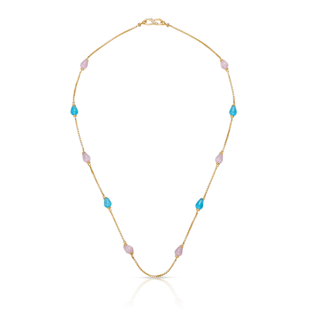 Linear Charm Yellow Gold Long Necklace For Women