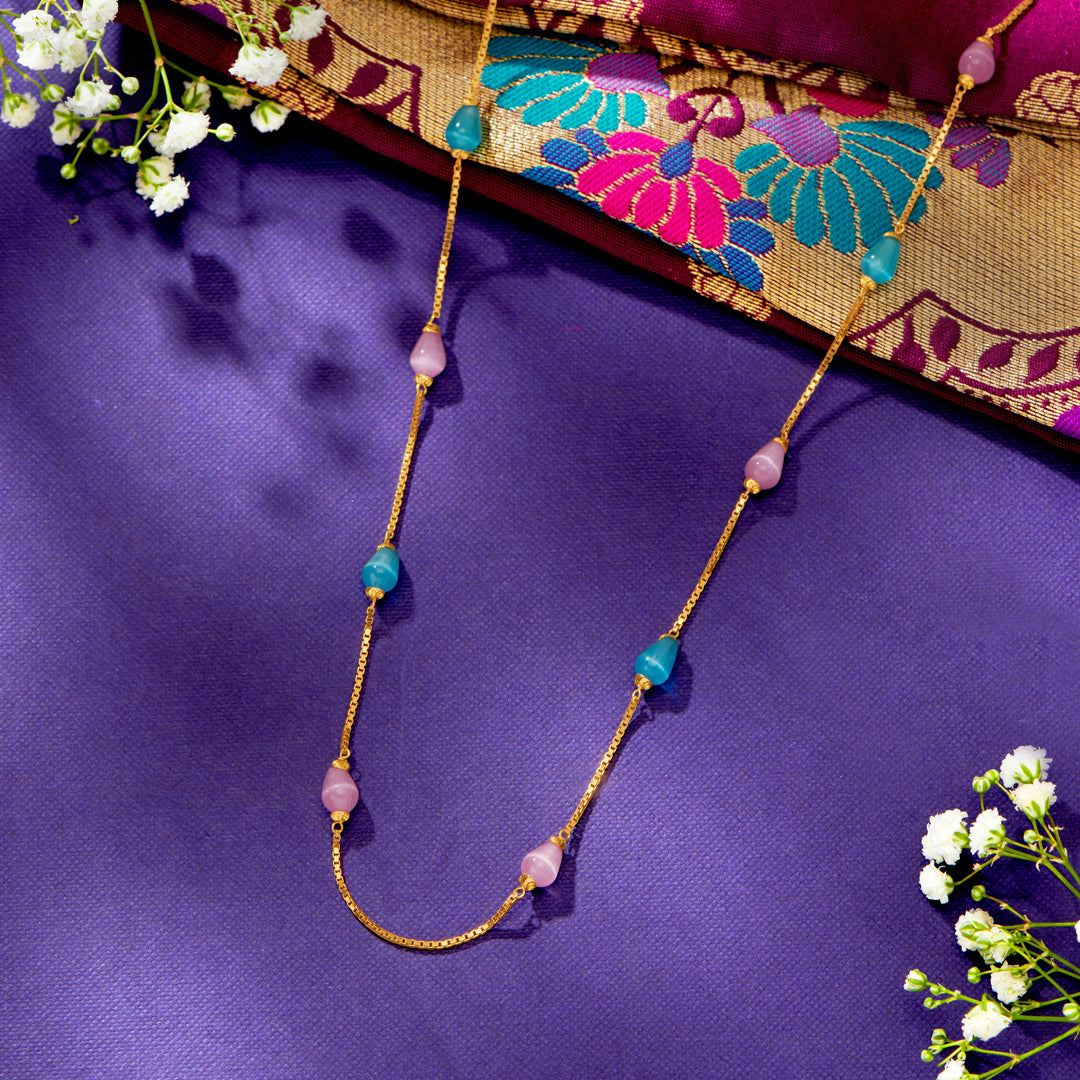 Linear Charm Yellow Gold Long Necklace For Women