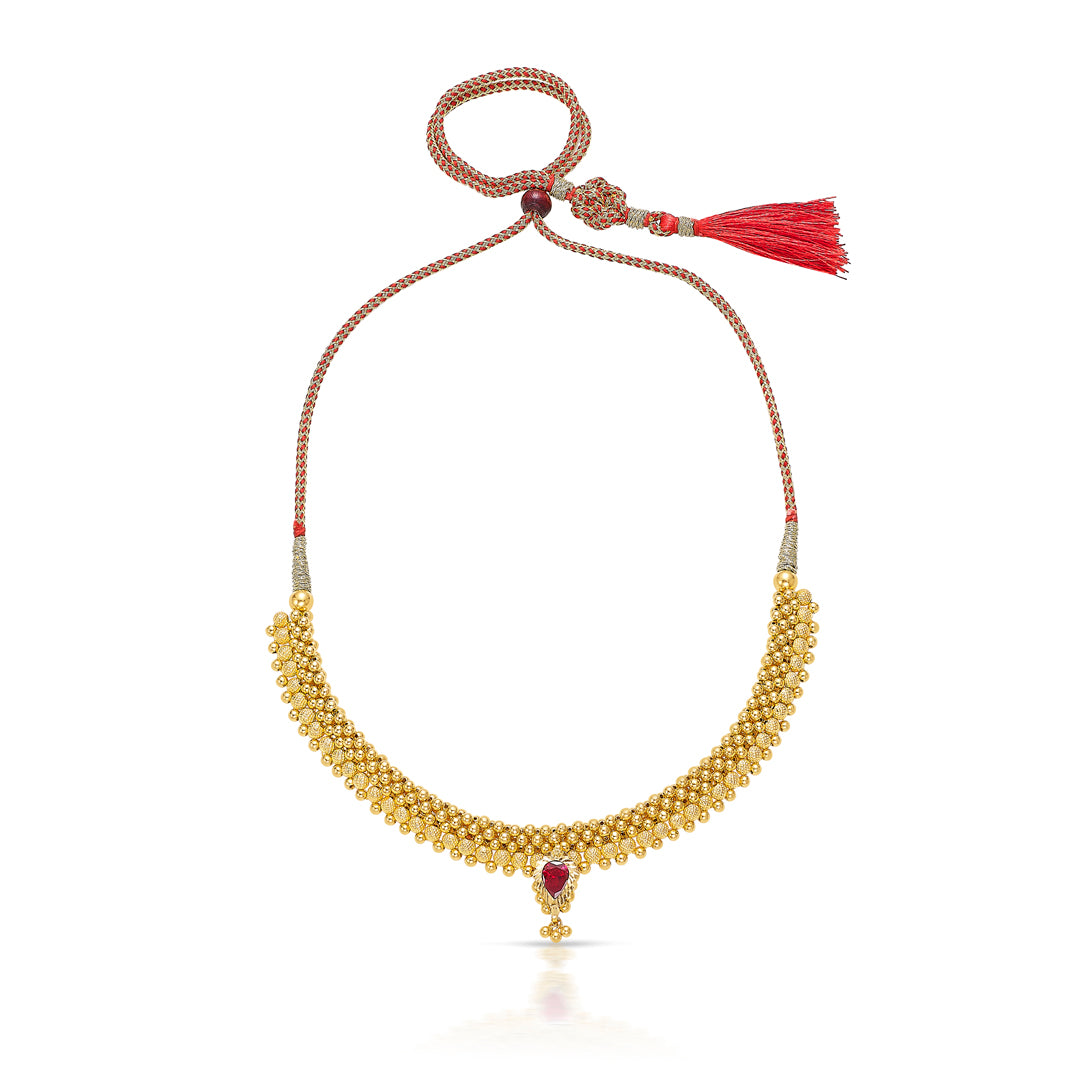 Kolhapuri Yellow Gold Thushi Necklace For Women