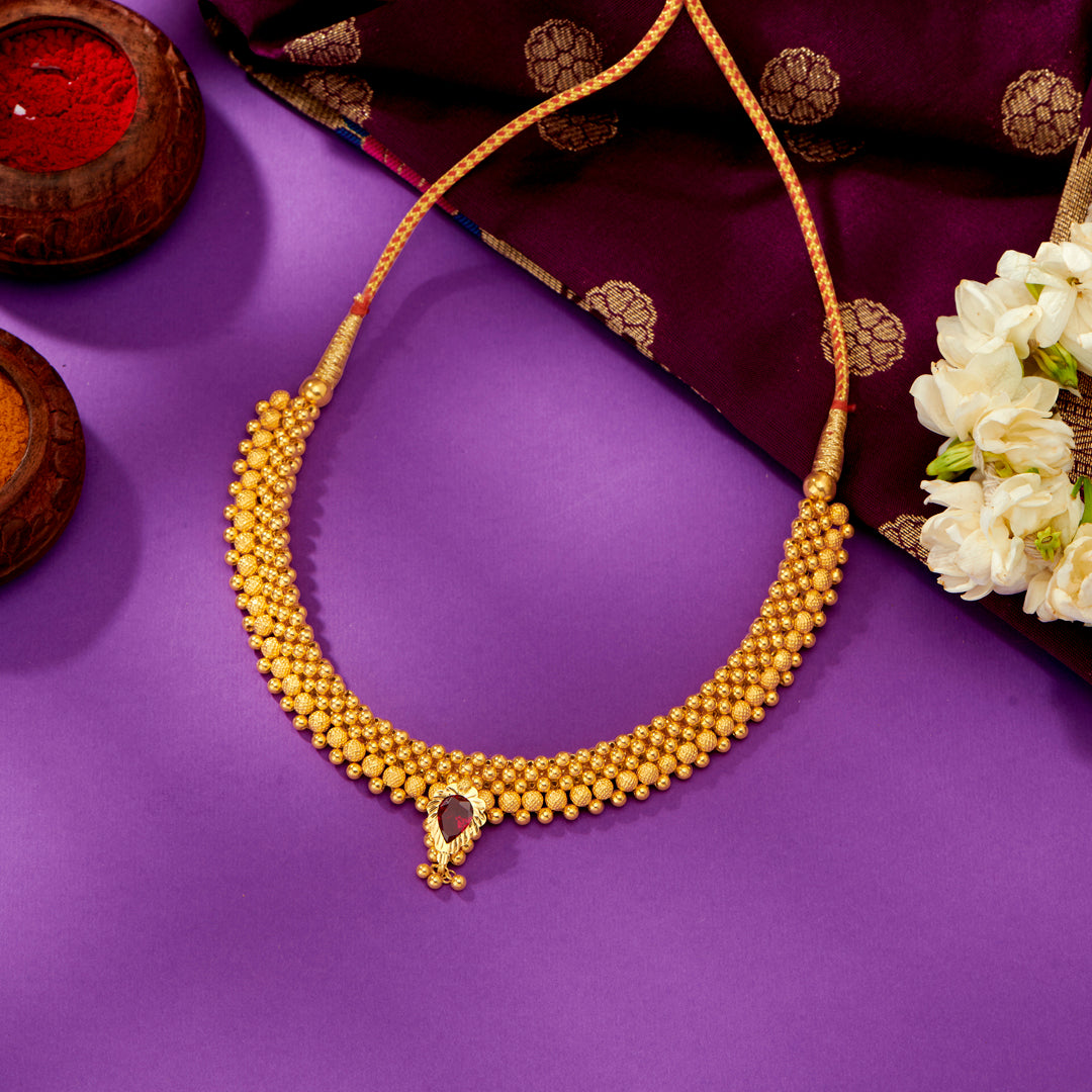 Kolhapuri Yellow Gold Thushi Necklace For Women