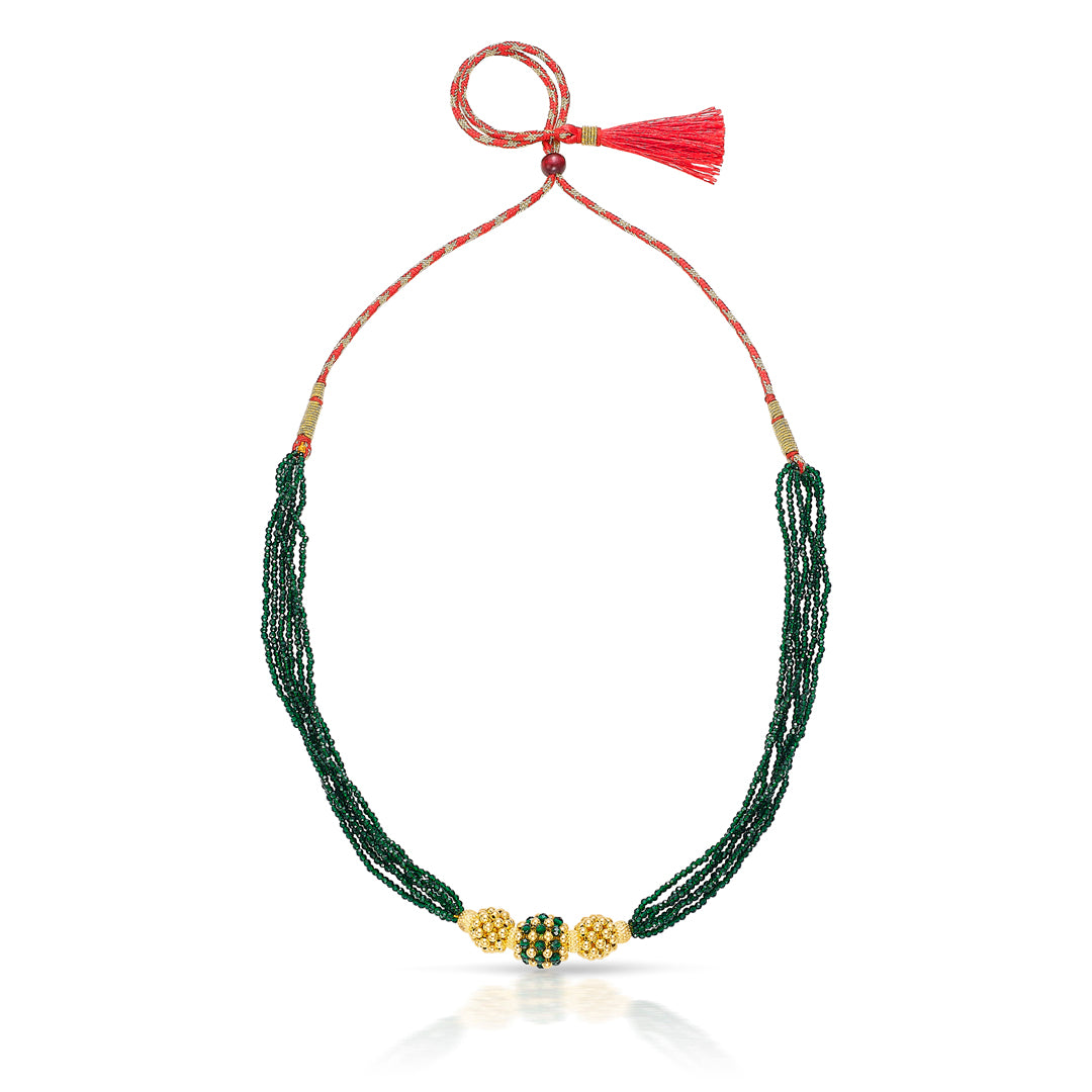 Green Radiance Yellow Gold Thushi Necklace For Women
