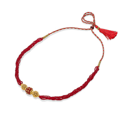 Crimson Elegance Yellow Gold Thushi Necklace For Women