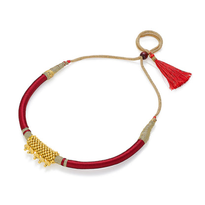 Red Enchantment Yellow Gold Thushi Necklace For Women