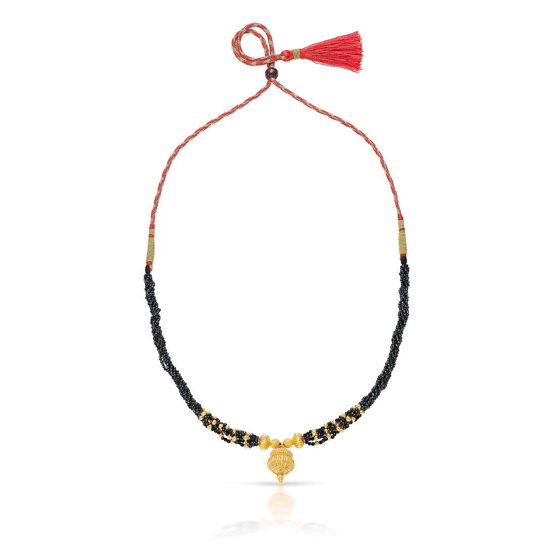 Black Gem Yellow Gold Thushi Necklace For Women