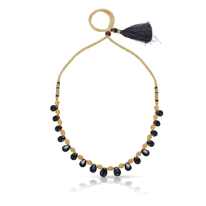 Black Gem Gokak Yellow Gold Thushi Necklace For Women
