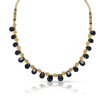 Black Gem Gokak Yellow Gold Thushi Necklace For Women