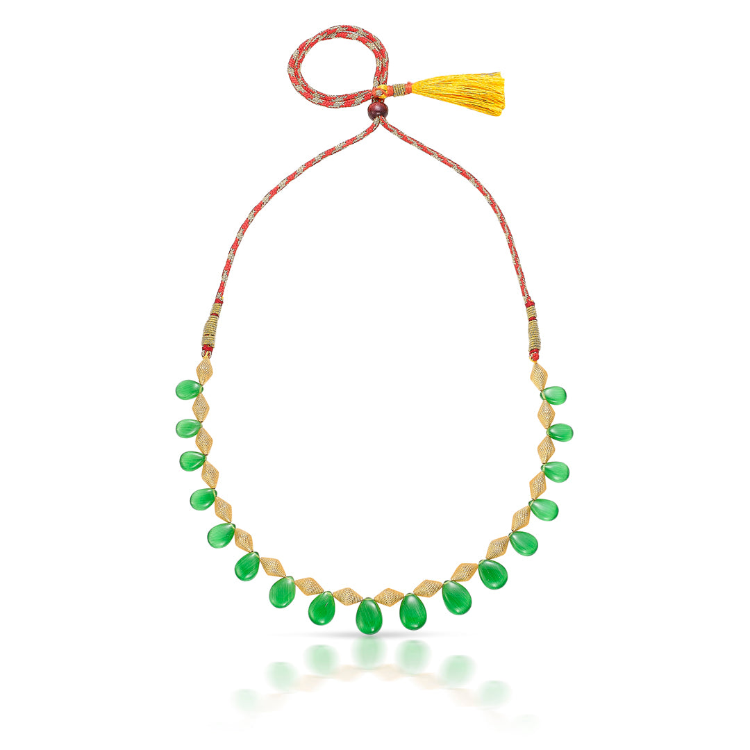 Green Enchantment Gokak Yellow Gold Thushi Necklace For Women
