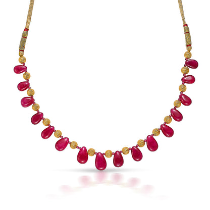Pink Petals Gokak Yellow Gold Thushi Necklace For Women