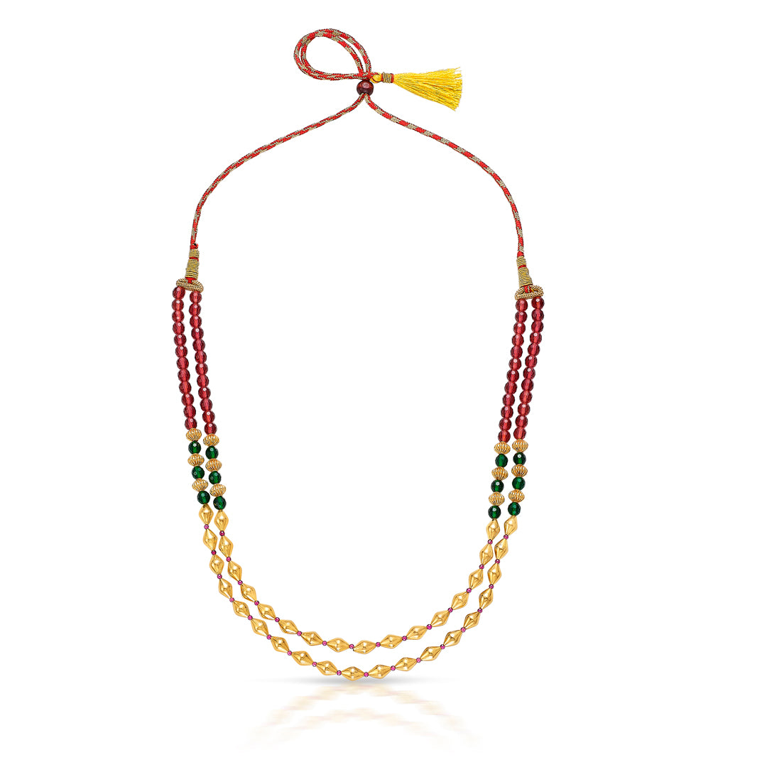 Dual Charm Yellow Gold Thushi Necklace For Women