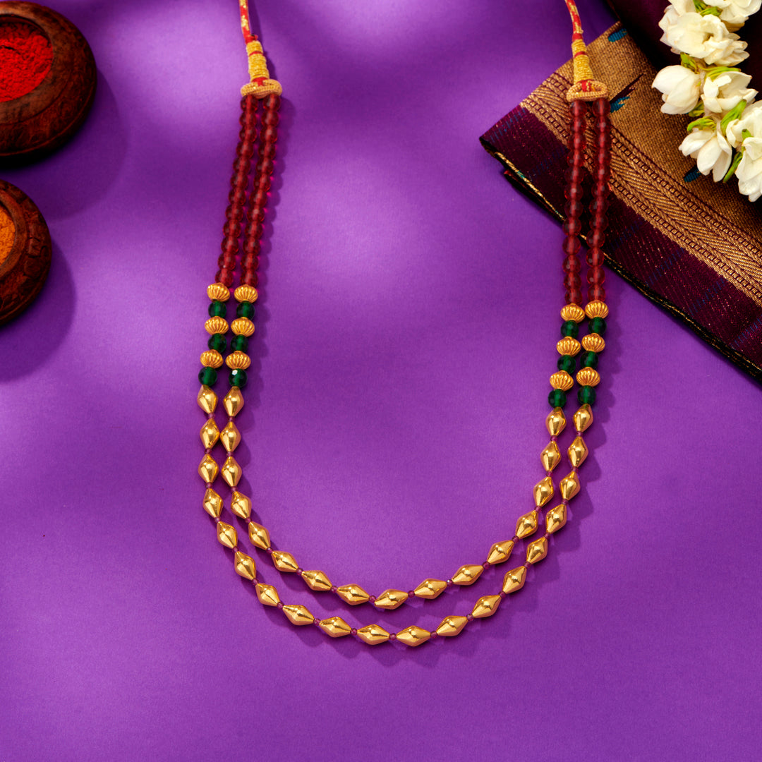 Dual Charm Yellow Gold Thushi Necklace For Women