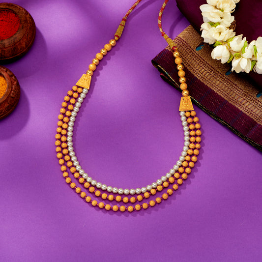 Triple Glory Yellow Gold Thushi Necklace For Woman