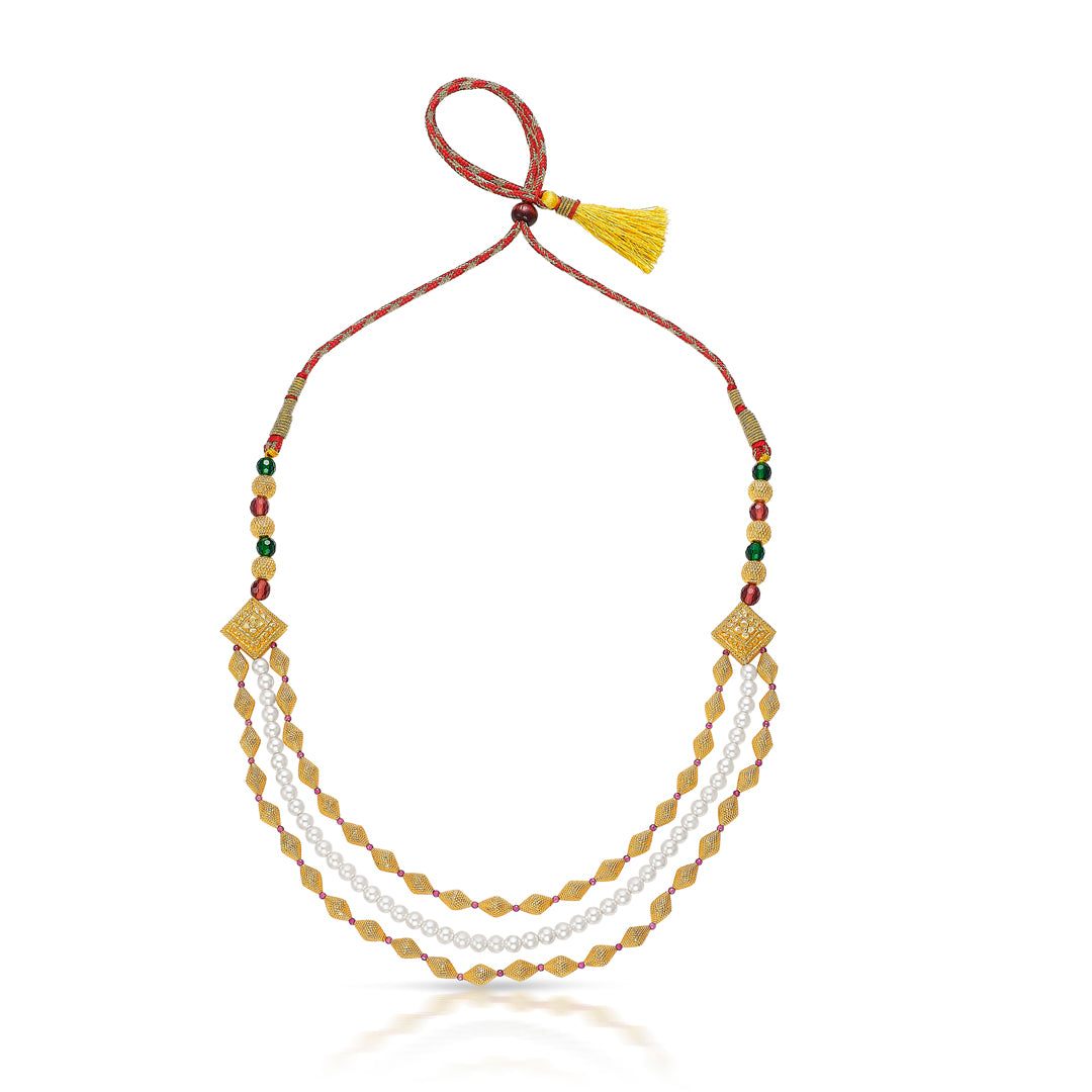 Triple Strand Yellow Gold Thushi Necklace For Women