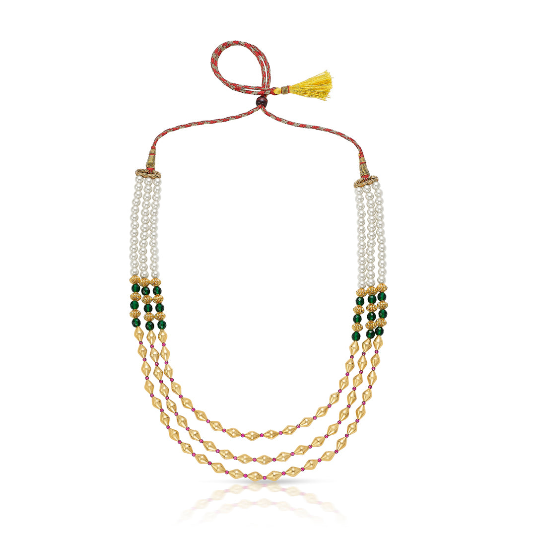 Triple Delight Yellow Gold Thushi Necklace For Women
