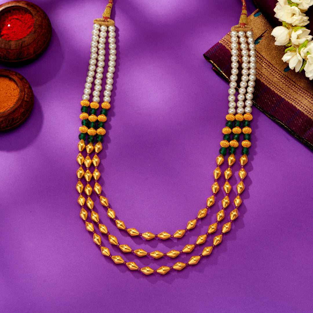 Triple Delight Yellow Gold Thushi Necklace For Women
