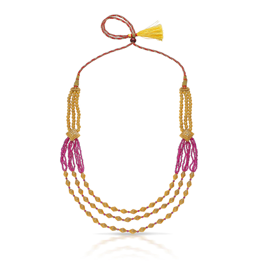 Pink Delight Yellow Gold Thushi Necklace For Women