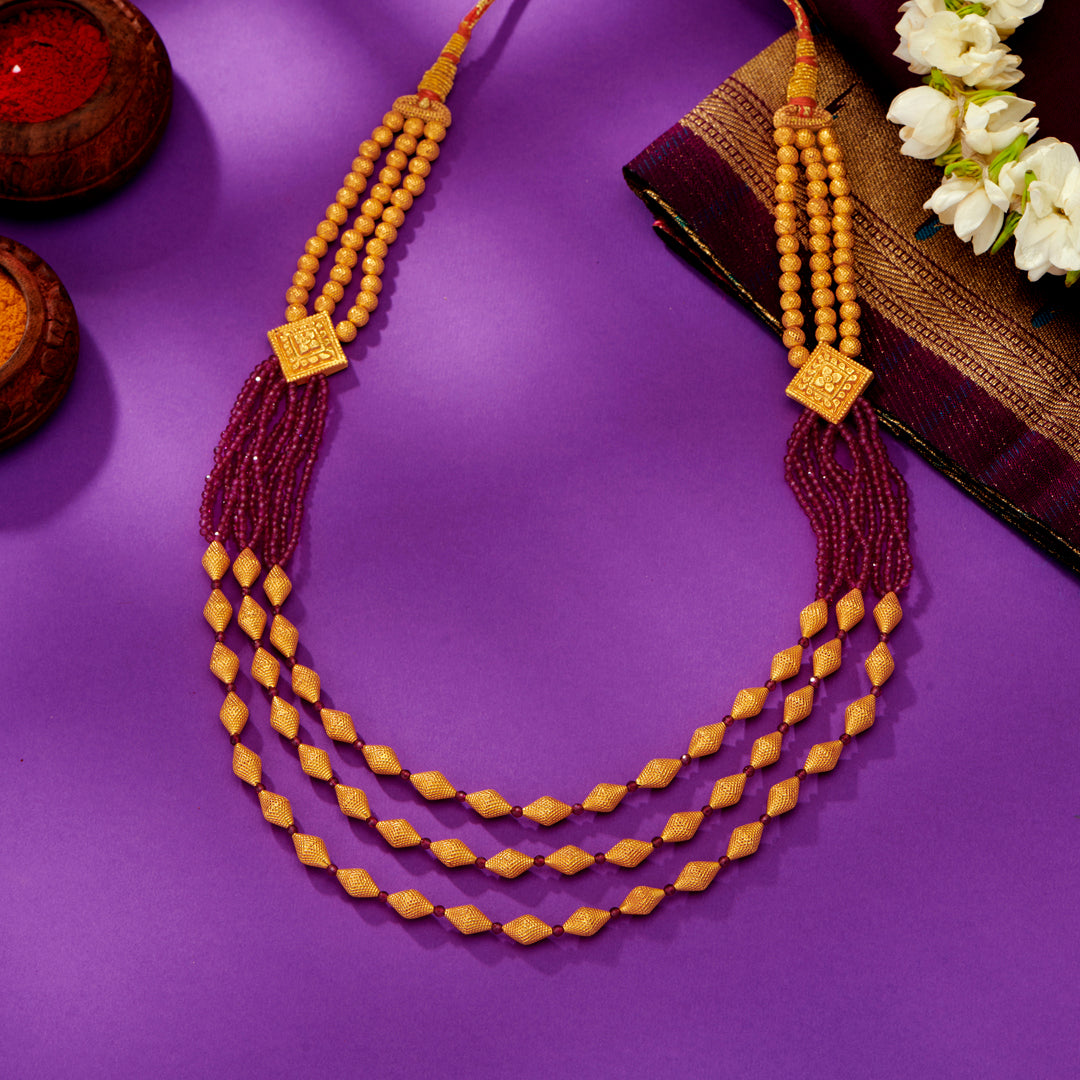 Pink Delight Yellow Gold Thushi Necklace For Women