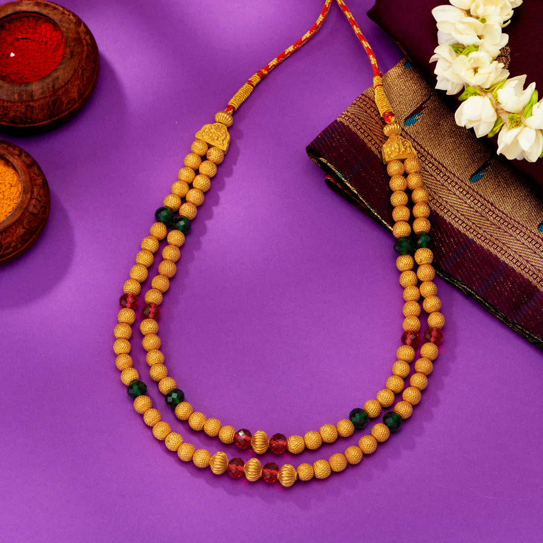Twin Symphony Yellow Gold Thushi Necklace For Women