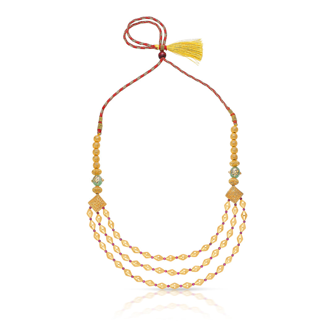 Tri-Layer Harmony Yellow Gold Thushi Necklace For Women