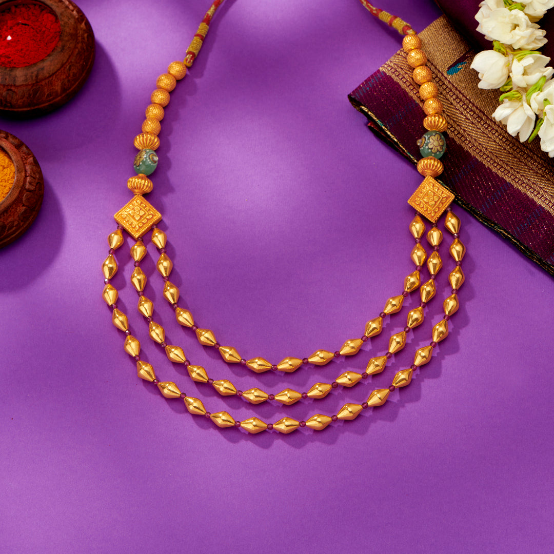 Tri-Layer Harmony Yellow Gold Thushi Necklace For Women