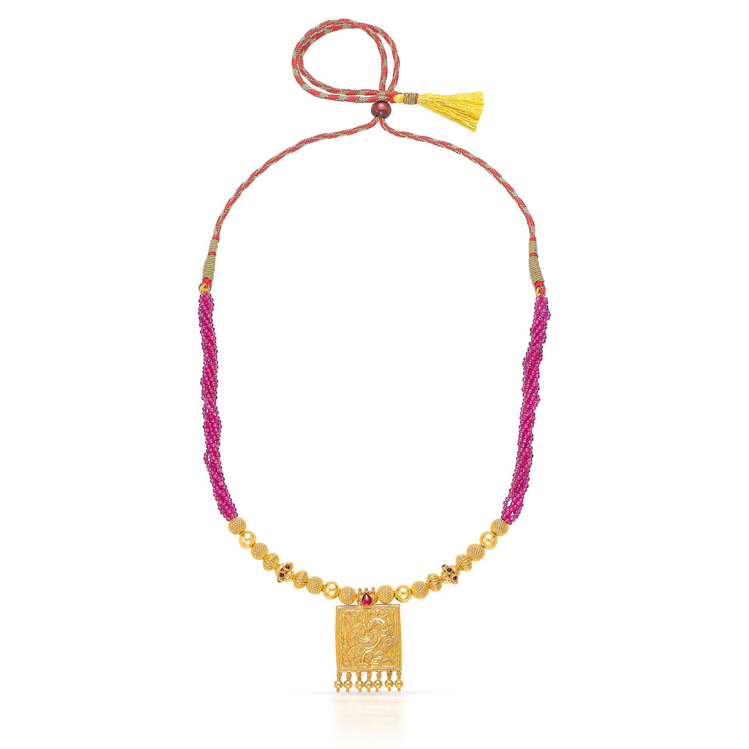Rose Quartz Yellow Gold Thushi Necklace For Women