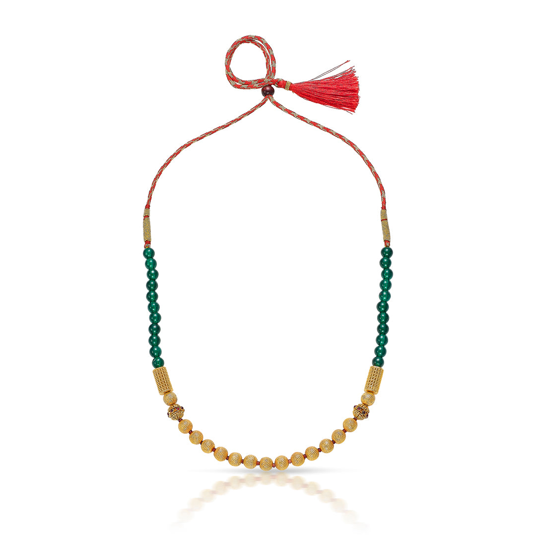 Green Amulet Yellow Gold Thushi Necklace For Women